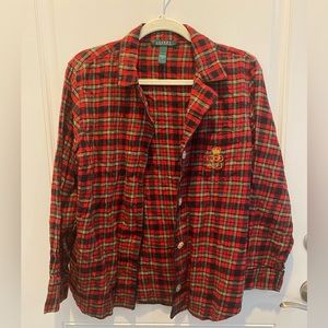 Lauren Ralph Lauren Flannel Button Up Long Sleeve Plaid Red and Green Size L